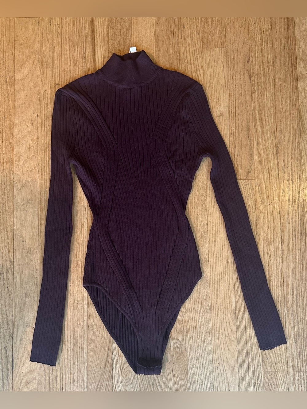 Kendall & Kylie NWT PACSUN Ribbed Burgundy/Plum Mock Neck Bodysuit Sweater(M)